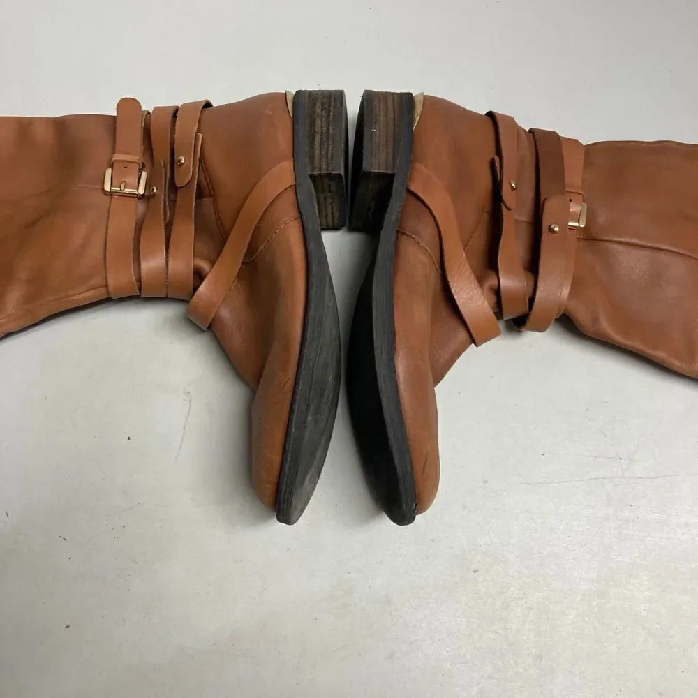 STEVE MADDEN‎ Albany Tall Cognac Brown Leather Equestrian Riding Boot Size 8